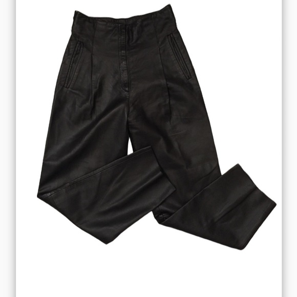 ROGER EDWARDS 100% Leather Black High Waist Pant Trousers - Picture 1 of 8